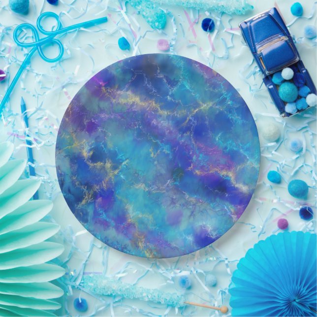 Assiettes En Carton Elégant Motif en marbre bleu, violet et or (Fête)
