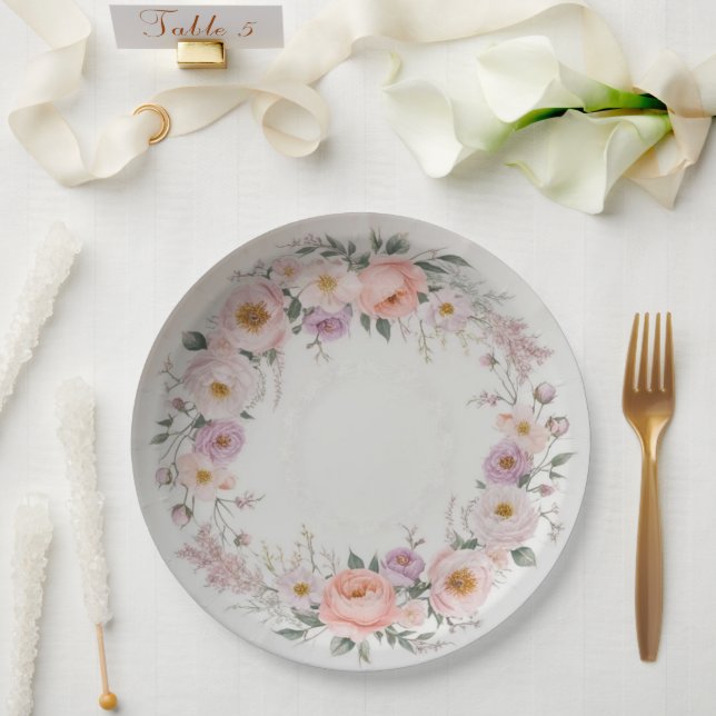 Assiettes En Carton Élégant motif floral de fleur sauvage mariage d'ét (Mariage)