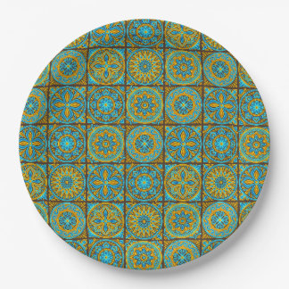 Assiettes En Carton Élégant motif marocain vert et marron