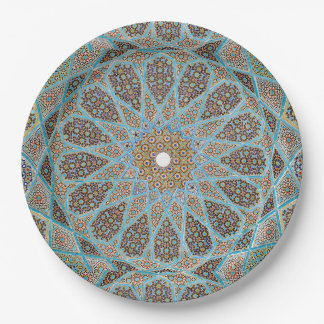 Assiettes En Carton Élégant Motif oriental perse bleu arabesque