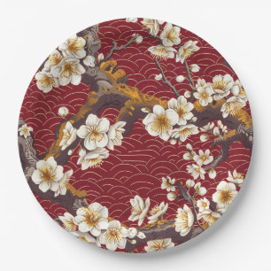 Assiettes En Carton Élégant Motif sans couture en fleur de cerisier (1