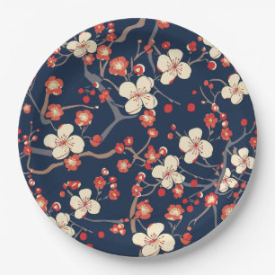 Assiettes En Carton Élégant Motif sans couture en fleur de cerisier (1