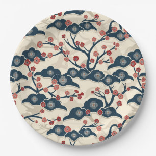 Assiettes En Carton Élégant Motif sans couture en fleur de cerisier (2