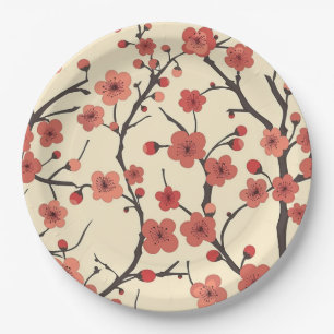 Assiettes En Carton Élégant Motif sans couture en fleur de cerisier (4