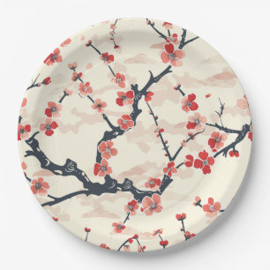 Assiettes En Carton Élégant Motif sans couture en fleur de cerisier (5