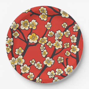 Assiettes En Carton Élégant Motif sans couture en fleur de cerisier (9
