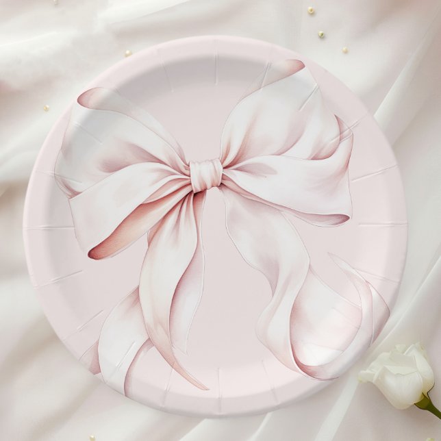 Assiettes En Carton  Élégant Nœud Rose Baby Shower de Mariée (Créateur téléchargé)