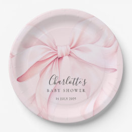 Assiettes En Carton  Élégant Nœud Rose Bébé Baby Shower
