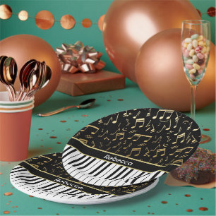Assiettes En Carton Élégant notes de musique dorée touches piano