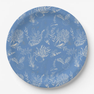 Assiettes En Carton Elégant océane bleu toile