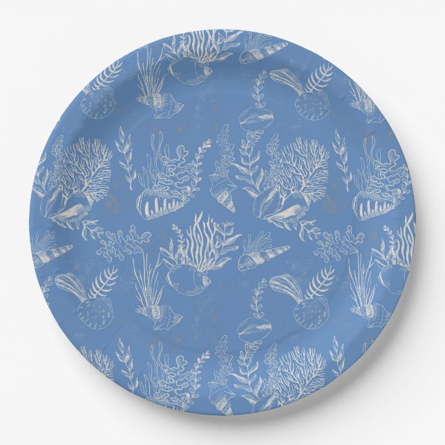 Assiettes En Carton Elégant océane bleu toile (Devant)