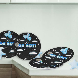 Assiettes En Carton Élégant Oh Boy Blue Balloons Galaxy Baby shower