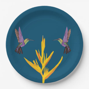 Assiettes En Carton Elégant Oiseaux de Fleurs Jaunes