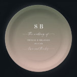 Assiettes En Carton Élégant Ombre vert et rose Mariage monogramme<br><div class="desc">Elégant Ombre Vert & Rose Monogramme De Mariage Réception De Mariage Plaques De Papier Personnalisées. Ce mariage moderne ou tout autre événement Paper Plates design est simple et minimal avec un dégradé de couleur sombre chic et des polices de script de calligraphie signature tendance. Montré dans la palette de couleurs...</div>