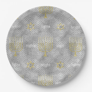 Assiettes En Carton Élégant or de Chanukah Menorahs étoiles en argent