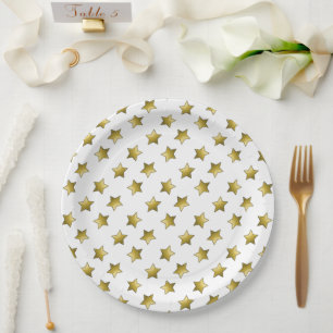 Assiettes En Carton Élégant or étoiles motif blanc