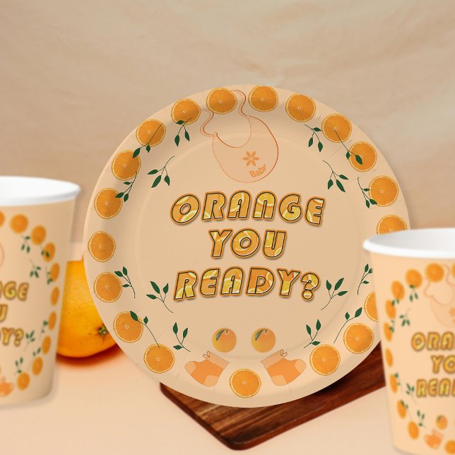 Assiettes En Carton Elégant Orange Vous Prêt Baby shower Citrus tendan (Créateur téléchargé)