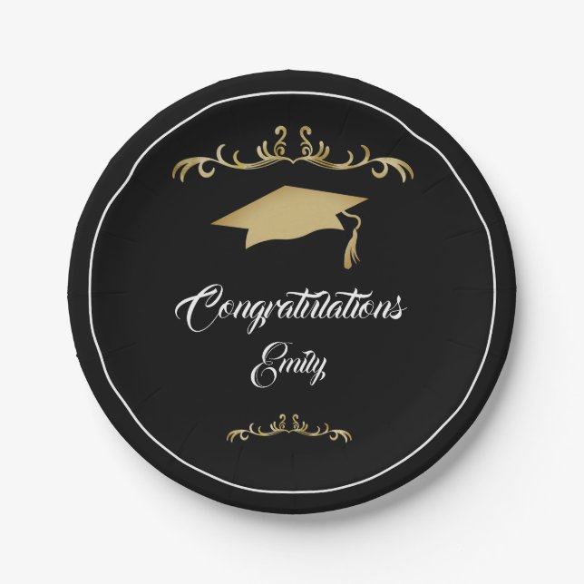 Assiettes En Carton Elégant Ornament Or Félicitations Diplômé (Devant)