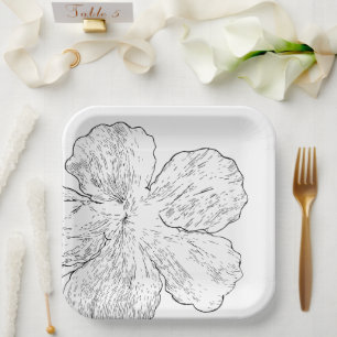 Assiettes En Carton Élégant papier floral noir et blanc en ligne artis