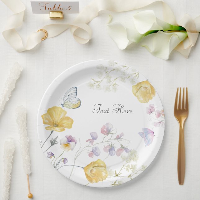 Assiettes En Carton Élégant papillon floral sauvage (Mariage)