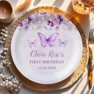 Assiettes En Carton Elégant papillon violet 1er anniversaire fête