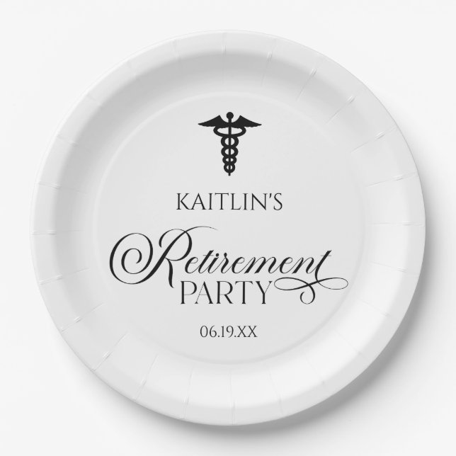 Assiettes En Carton Élégant parti de retraite Caduceus Médicale (Devant)