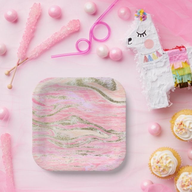 Assiettes En Carton Elégant Parties scintillant rose argent Motif en m (Fête)