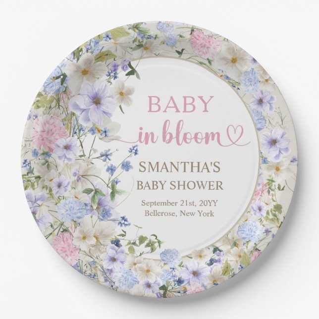 Assiettes En Carton Élégant pastel fleur sauvage rose clair (Devant)