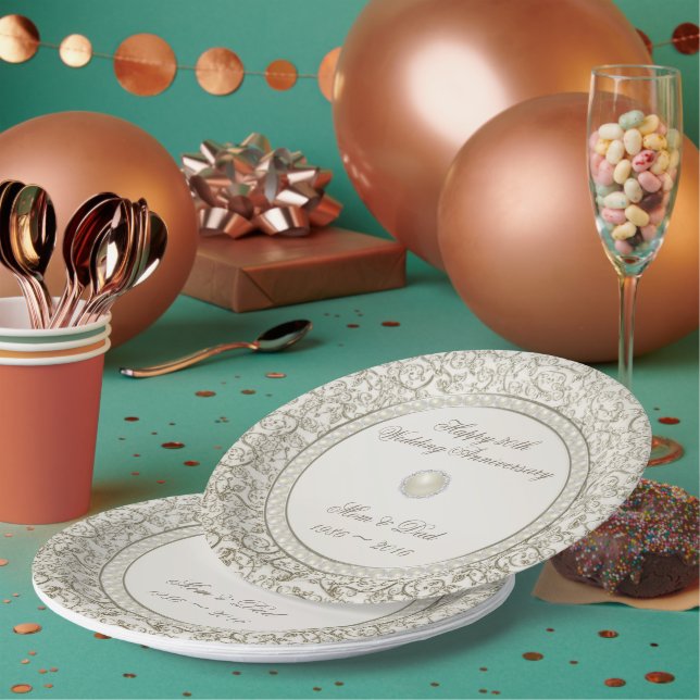 Assiettes En Carton Elegant Pearl 30e anniversaire de Mariage (Multi)