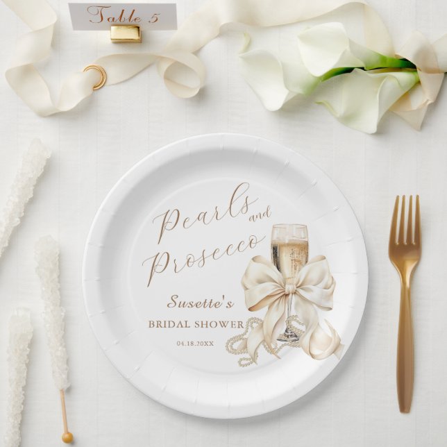 Assiettes En Carton Elegant Pearls & Prosecco Bridal Shower  (Mariage)