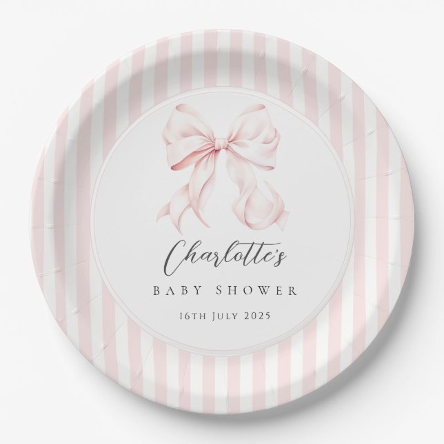 Assiettes En Carton Elegant Pink Bow Baby Shower (Devant)