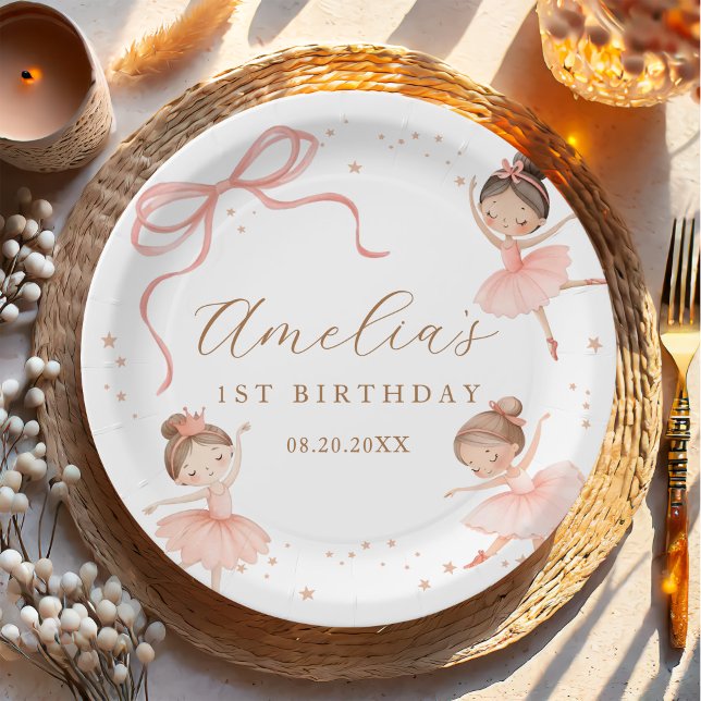 Assiettes En Carton Elegant Pink Coquette Ballerina Girl Birthday (Créateur téléchargé)