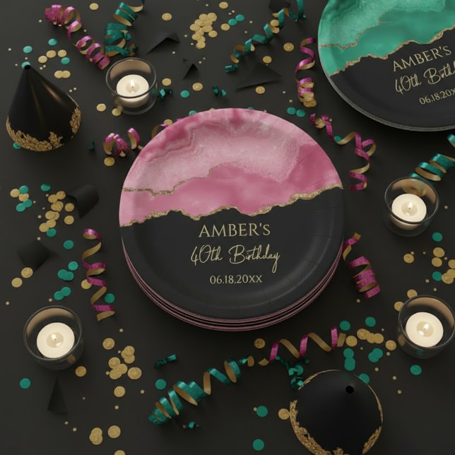 Assiettes En Carton Elegant Pink Gold Abstract Marble Design (Créateur téléchargé)