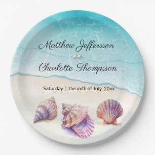Assiettes En Carton Elégant Plage Mariage Coquillages Perles Nautiques