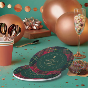 Assiettes En Carton Élégant Plaid Tartan Joyeux Noël Nom de Famille