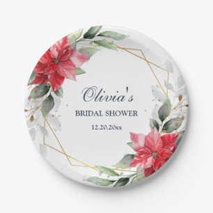 Assiettes En Carton Élégant poinsettia rouge verdure BABY-SHOWER NUPTI