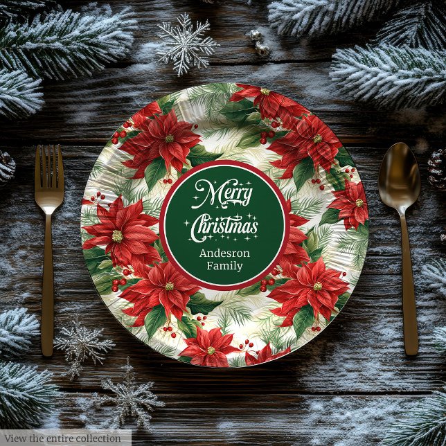 Assiettes En Carton Elegant Poinsettia Wreath Christmas Party Plates  (Elegant Poinsettia Wreath Christmas Party Plates )
