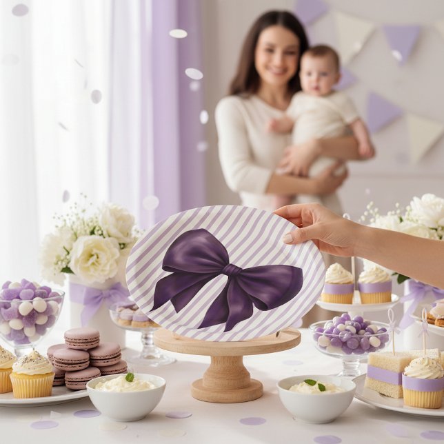 Assiettes En Carton Elegant Purple Bow Baby Shower (Créateur téléchargé)