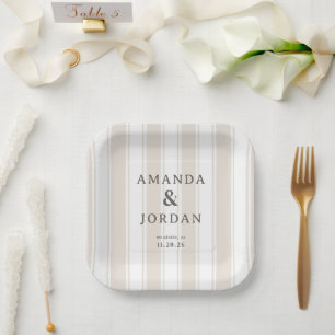 Assiettes En Carton Élégant Rayé Beige Minimaliste