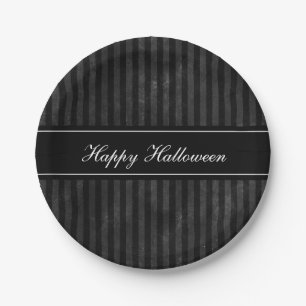 Assiettes En Carton Élégant rayures noires vintage Joyeux Halloween
