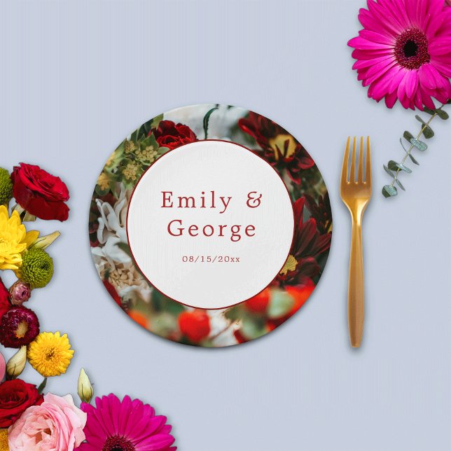 Assiettes En Carton Elegant red roses blossoms flower floral Wedding (Créateur téléchargé)