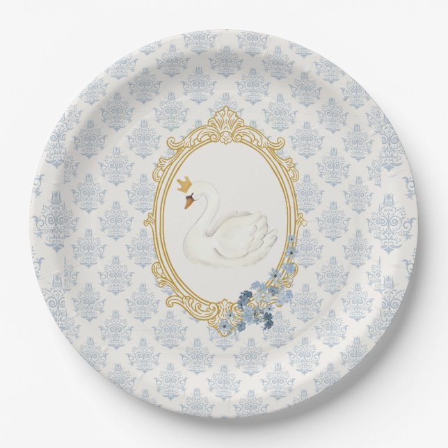 Assiettes En Carton Elegant Regency Era Blue and Gold Bridal Shower (Devant)