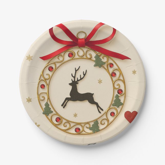 Assiettes En Carton Elegant Reindeer Christmas Party Tableware Plate (Devant)