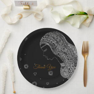 Assiettes En Carton Élégant Remerciement de Baby Shower Mariage Noir &