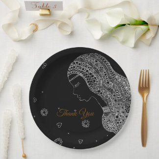 Assiettes En Carton Élégant Remerciement de Baby Shower Mariage Noir &