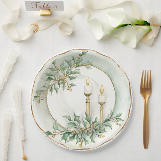 Assiettes En Carton Élégant repas de vacances aux chandelles (Mariage)