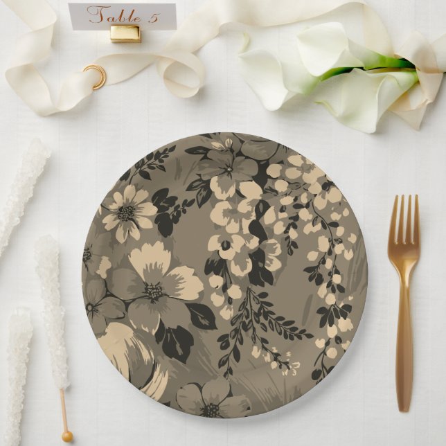 Assiettes En Carton Elegant Retro Floral Pattern (Mariage)