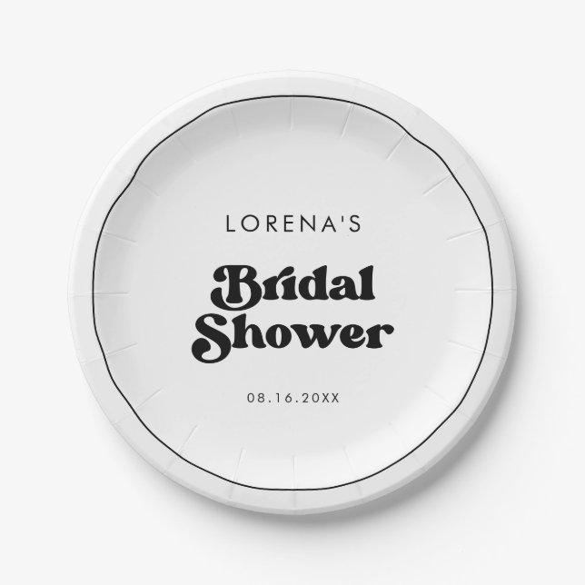 Assiettes En Carton Élégant rétro noir & blanc Enterrement de vie de j (Devant)