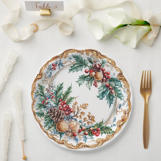 Assiettes En Carton Elegant Rococo Foliage Holiday Dining  (Mariage)