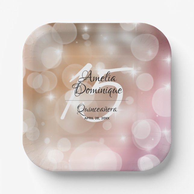 Assiettes En Carton Elégant rose Blush Quinceañera (Recto)